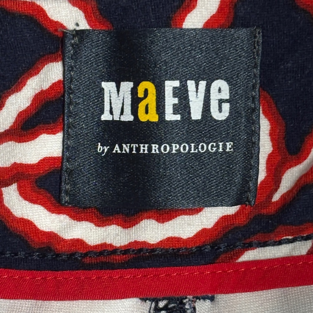 Maeve Anthropologie The Colette Pants Navy Red Chain Print Wide Leg Cropped 28 - Picture 2 of 10